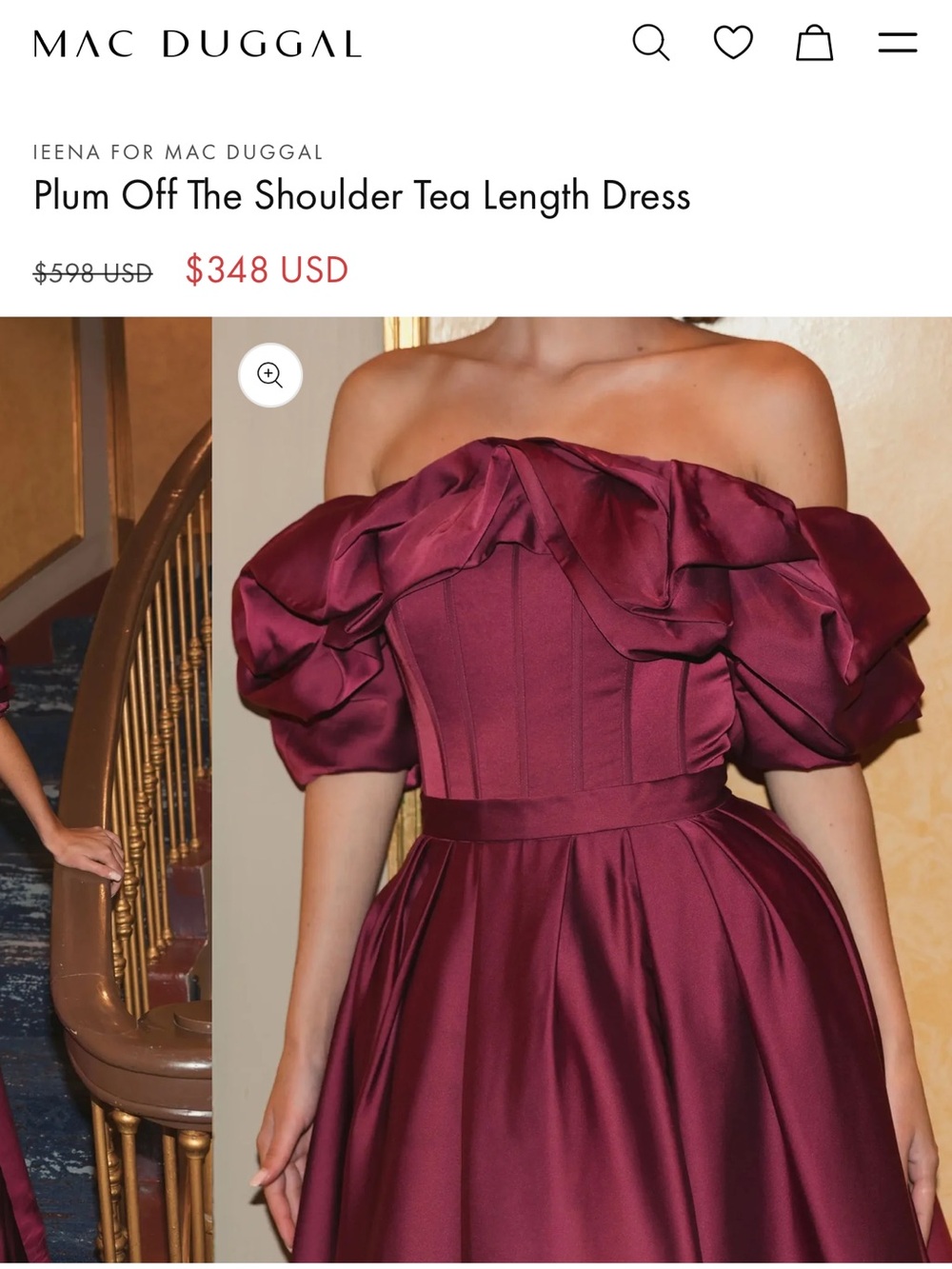 Mac Duggal Plum Off The Shoulder Tea Length Dress size 8 NWT